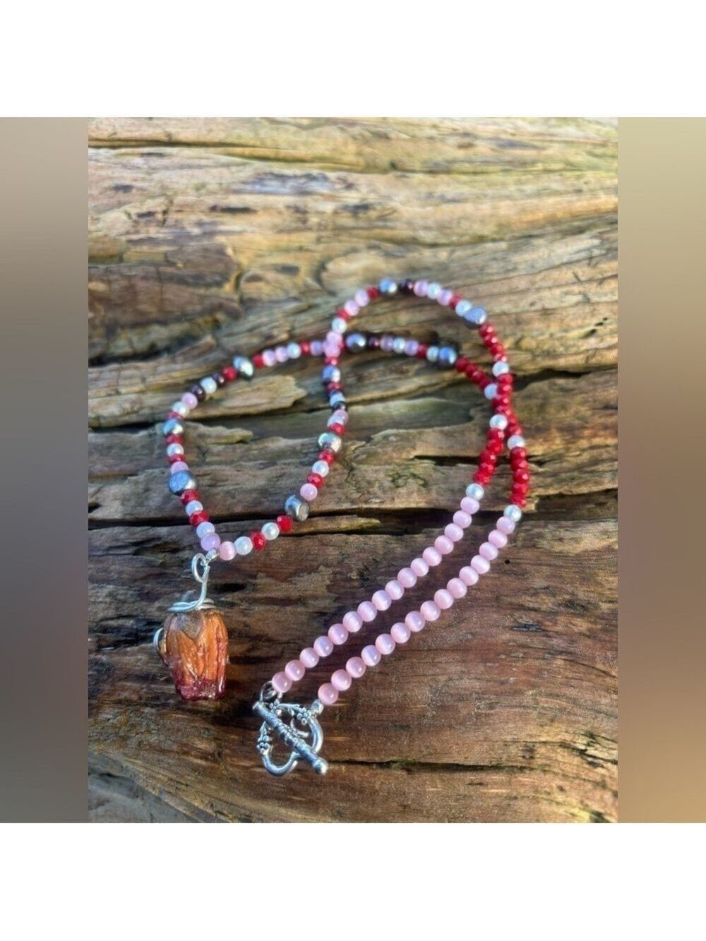 ARTISAN Hand Crafted One of a Kind Real Rosebud 🌹 Genuine Pearl Necklace